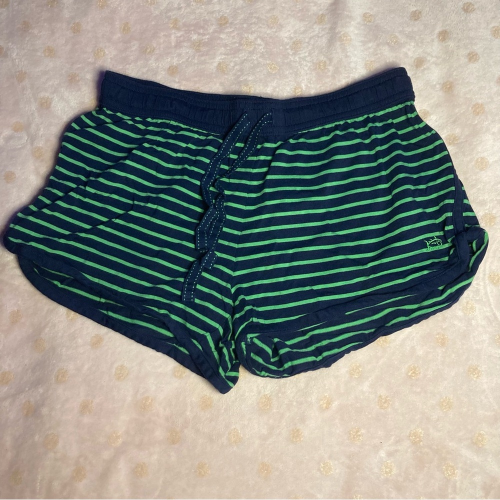 Southern Tide Navy and Lime Striped Cotton Shorts